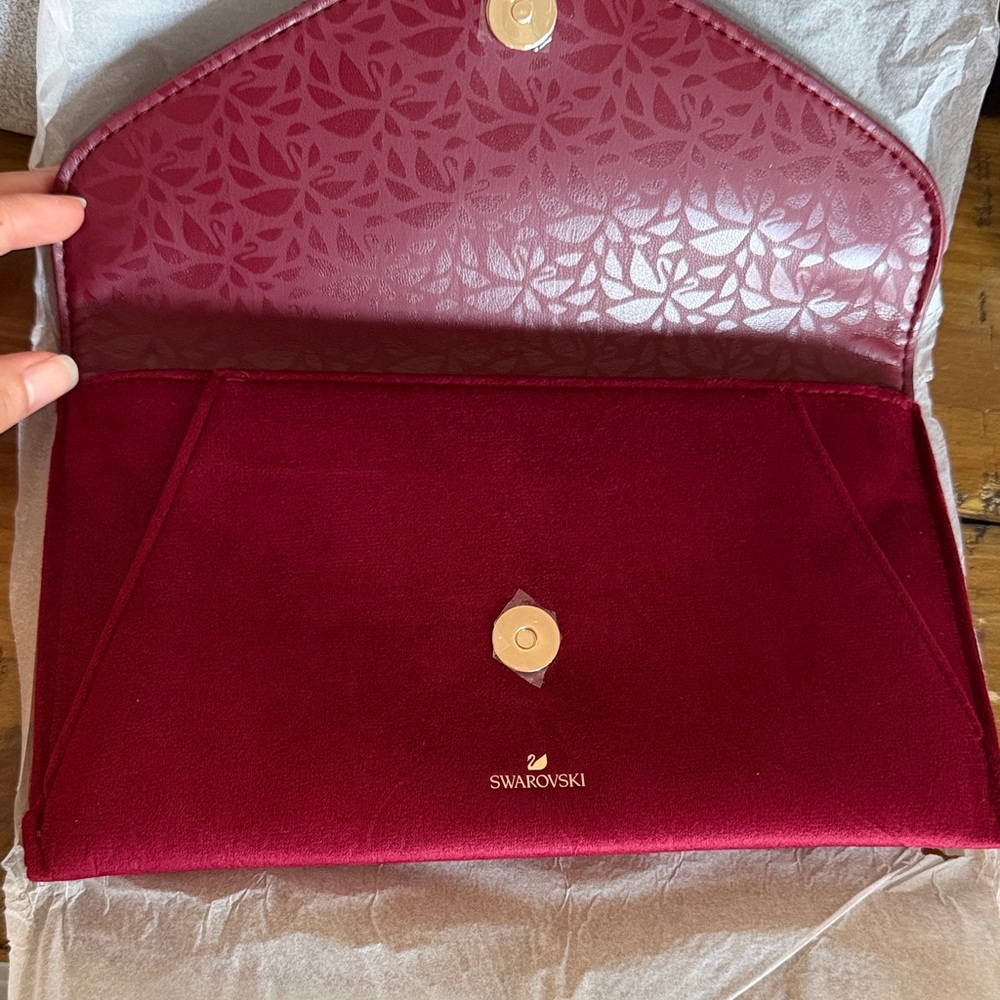 Swarovski Wine Red Envelope Clutch with Gold Snap